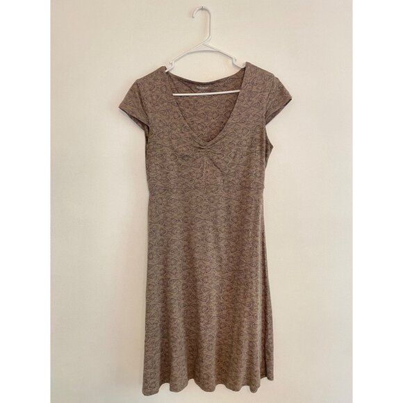 Toad & Co Womens V-Neck A-Line Brown Patterned Dress Size S Organic Cotton Blend - Picture 3 of 6
